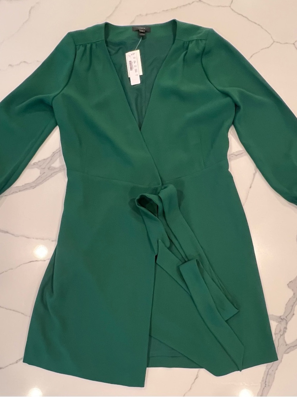 J Crew Green Wrap Dress with Tie Waist